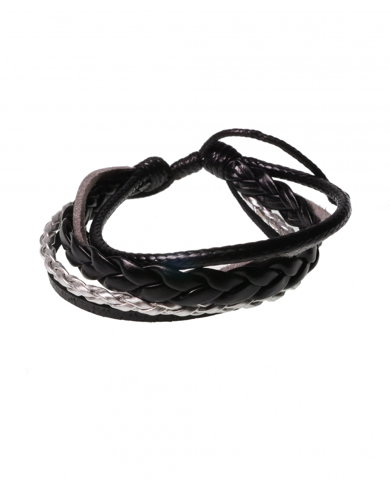 Dark Scent Black&Silver Leather Bracelet with Knot Method